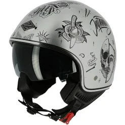 Demi Jet Motorradhelm Custom Astone MINIJET 66 Flash Tattoo Silber
