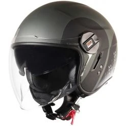 Origine Demi-Jet Motorradhelm Doppelvisier Herkunft ALPHA Track Schwarz Grün MIlitare Opaco