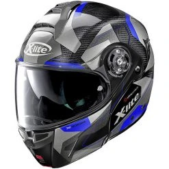 Modularer Motorradhelm Aus X-Lite Carbon X-1004 Ultra Carbon DEDALON N-Com 019 Glänzend Schwarz Blau