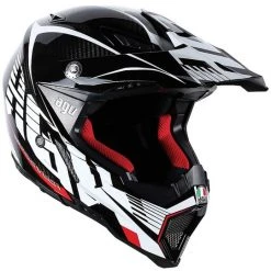 Moto Cross Enduro Helm AGV AX-8 Evo Carbon-Multi Weiß Rot