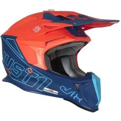 Moto Cross Enduro Helm Aus Faser Just1 J18 VERTIGO Blau Weiß Orange Fluo Matt