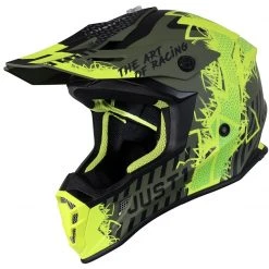 Moto Cross Enduro Helm Just1 J38 MASKE Schwarz Grün Gelb Fluo Matt