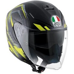 Moto Jet Helm AGV K-5 Mit Maske Long Fiber Multi Stadt Hunter Schwarz Gelb Opaque
