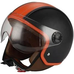 Moto Jet Helm BHR 801 D Leder Bicolor Schwarz Orange