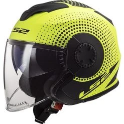 Motorrad Helm Jet Doppel Visier Ls2 OF570 VERSO Spin Gelb Fluo Matt