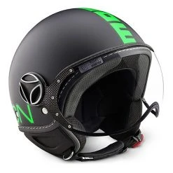 Motorrad-Sturzhelm Jet Momo Design Figther Klassisches Schwarz-Grün Fluo