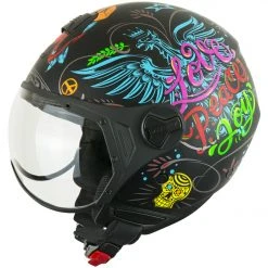 Motorradhelm Jet CGM 107S FLORENZ Joy Schwarz Blau Grün Opak Geformtes Visier