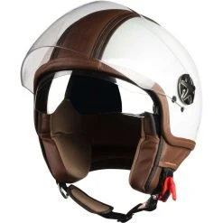 Motorradhelm Jet Doppelvisier Motocubo Top Cube Weißes Perlbraunes Leder