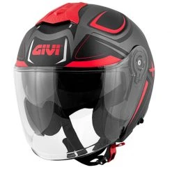 Motorradhelm Jet Givi X.22 Planet Hyper Schwarz Grau Rot Doppelvisier