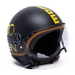 Motorradhelm Jet Momo Design FGTR Fighter HERITAGE Matt Schwarz Aufkleber Gelb