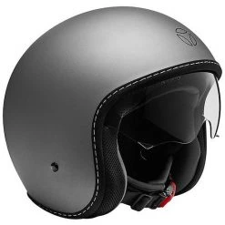 Motorradhelm Vintage Jet Momo Design EAGLE PURE Mono Grau Matt Schwarz Aufkleber