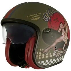 Vintage Jet Motorradhelm In Premier Fiber VINTAGE EVO Pin Up Militär Grün BM Matt